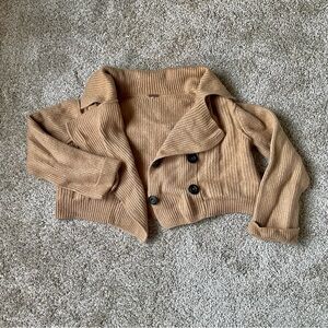 Free people women’s Tan cropped wool pea coat sweater button up - size small